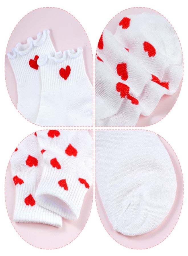 phnydreg 6 Pairs Heart Pattern Ankle Socks Red Heart Ruffle Quarter Socks for Women Girls - Image 4